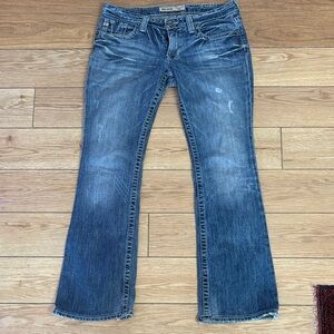 True Religion Women's Distressed Blue Boot Cut Jeans